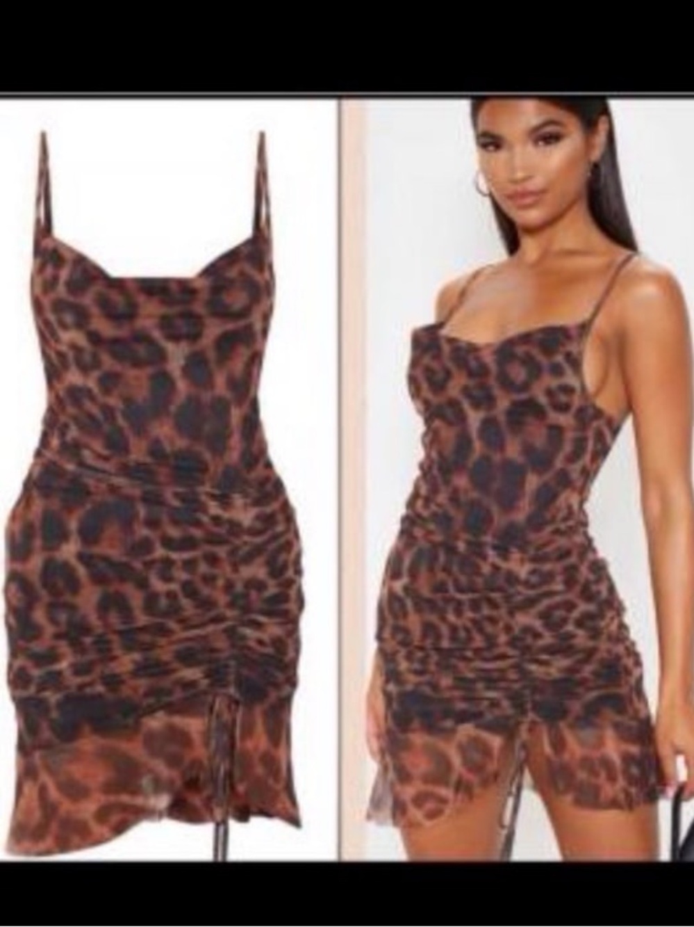 Leopard Print Ruched Mini Dress - Brown